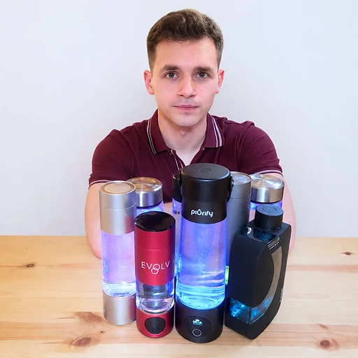 Jeremiah Kowalski with tested water bottles