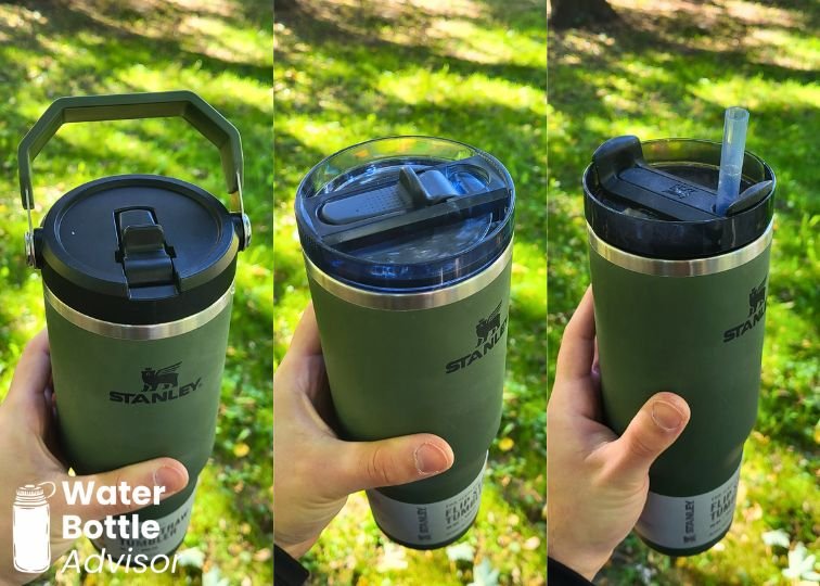 Stanley IceFlow Tumbler 30 oz shown with IceFlow, ProTour, and Quencher lids to compare lid compatibility