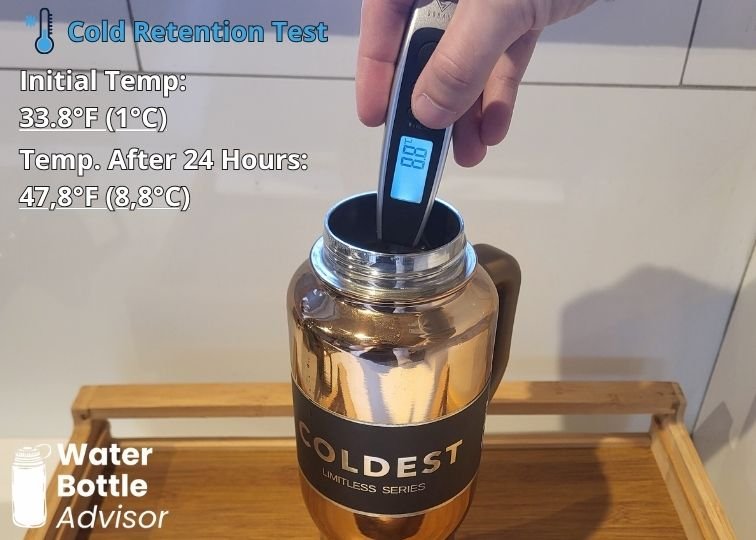 Coldest 36 oz tumbler tested with a thermometer for cold retention after 24 hours