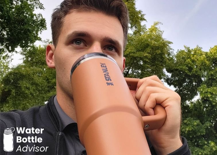 Jeremiah Kowalski drinking from the Stanley ProTour Tumbler 30 oz outdoors
