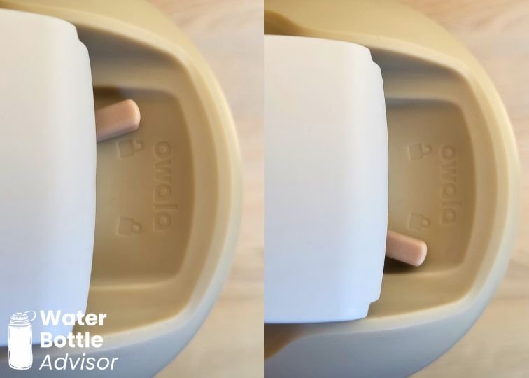 Close-up of the Owala FreeSip Tumbler 30 oz lid showing the locking mechanism in different positions