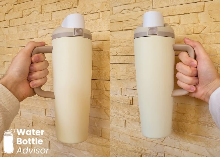 Owala FreeSip Tumbler 30 oz held by the side handle in both left and right hands
