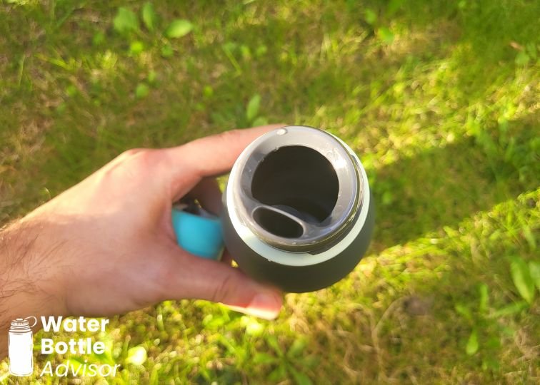 Close-up of the Owala FreeSip Twist 24 oz bottle showing the FreeSip spout