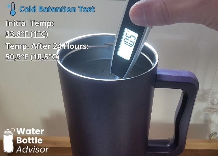 Simple Modern Trek Tumbler 40 oz tested with a thermometer for cold retention after 24 hours