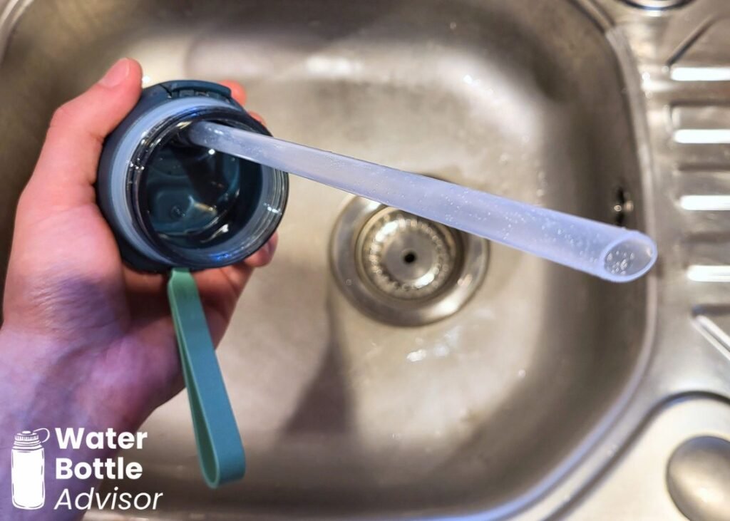 Close-up of the Stanley FlowState Spring Bottle 20 oz lid and straw during cleaning