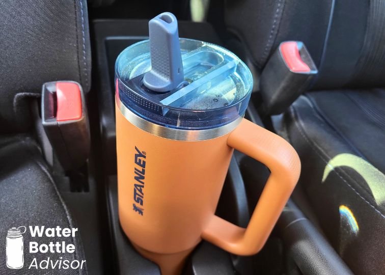 Stanley ProTour Tumbler 30 oz sitting in a car cup holder