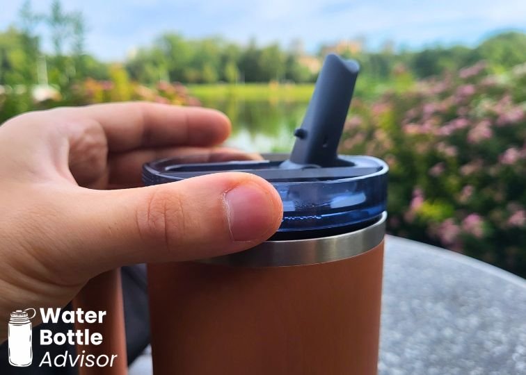 Close-up of the Stanley ProTour Tumbler 30 oz showing the lid and flip-up drinking spout