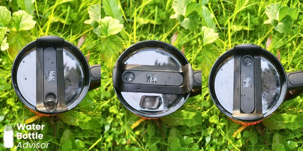 Stanley Quencher H2.0 FlowState 30 oz lid shown in three different positions