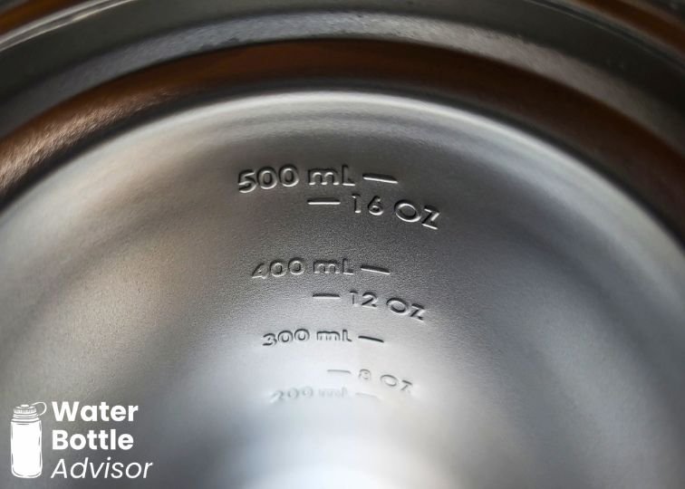 Close-up of the Stanley Vitalize Shaker Bottle showing the internal measurement markings