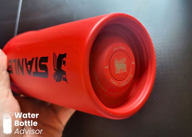Close-up of the Stanley Vitalize Shaker Bottle showing the recessed grip at the bottom