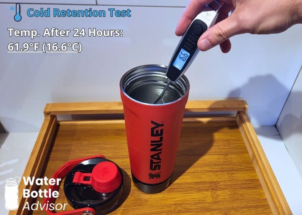 Stanley Vitalize Shaker tested with a thermometer for cold retention after 24 hours