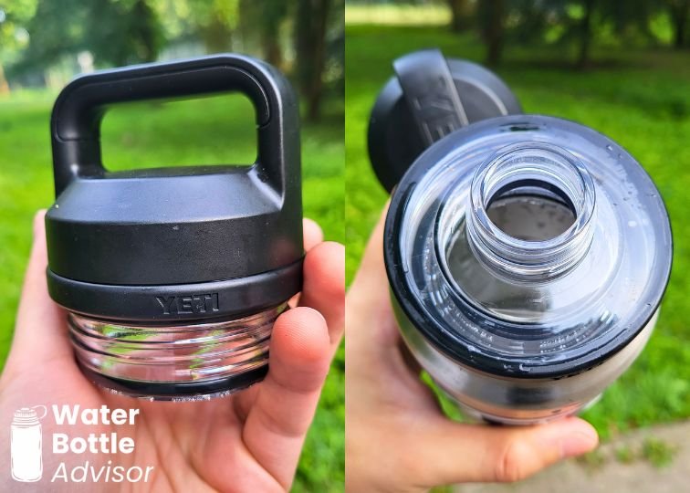 Close-up of a YETI Chug Cap showing the handle cap and drinking opening